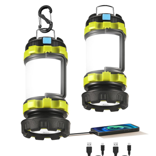 2 Pack LED Camping Lantern Flashlight Rechargeable, Consciot Portable Torch with 6 Light Modes, 3600mAh Power Bank, IPX4 Waterproof, USB C, Camping Lights for Hurricane, Emergency, Survival Kits
