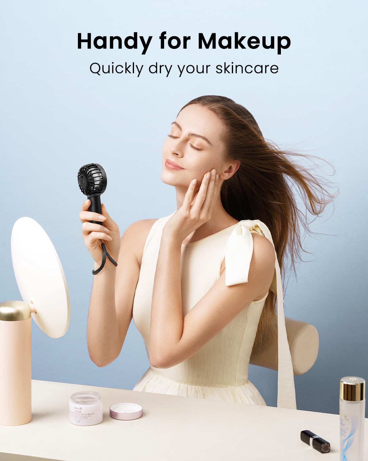 Gaiatop Mini Portable Handheld Fan, 3 Speed Powerful Battery Operated, Small USB Rechargeable Personal Fans for Makeup Eyelash, Camping Beach Airplane Travel Essentials for Women Girls Black