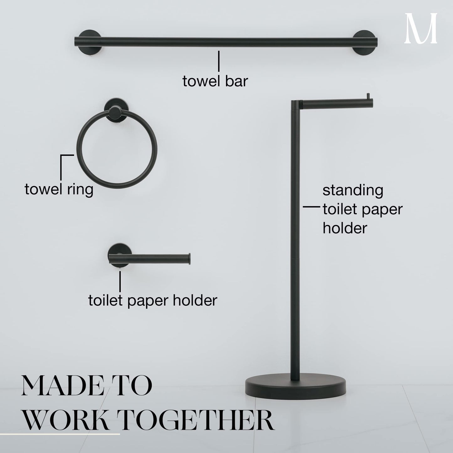 MARMOLUX ACC Matte Black Towel Ring - SUS304 Stainless Steel Wall Mounted Hand Towel Holder for Bathroom - Kitchen & Bathroom Towel Rack - Black Towel Hanger - Bathroom Towel Holder - Hand Towel Rack