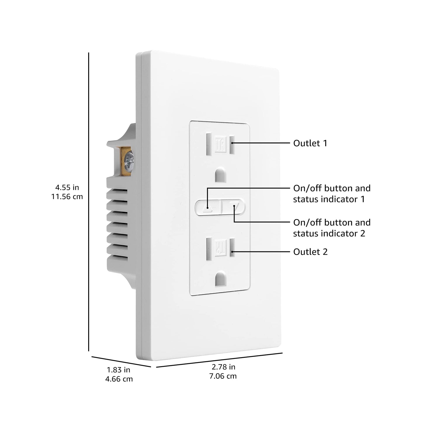 Amazon Basics Smart In-Wall Outlet, Works with Alexa Only, 2.4 GHz Wi-Fi, No Hub Required, White