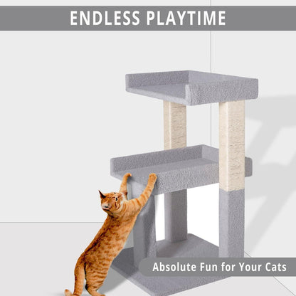 Lulu Cat Tree Tower - 2 Tier Cat condo for Large Cats Tower with Scratching Post Multi - Level Tree for Large Indoor Cats by Naomi Home Gray