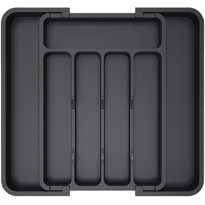 Lifewit Medium Silverware Drawer Organizer, Expandable Utensil Tray for Kitchen, BPA Free Flatware and Cutlery Holder, Adjustable Plastic Storage for Spoons Forks Knives, Black