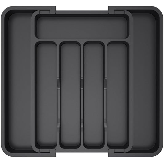 Lifewit Medium Silverware Drawer Organizer, Expandable Utensil Tray for Kitchen, BPA Free Flatware and Cutlery Holder, Adjustable Plastic Storage for Spoons Forks Knives, Black