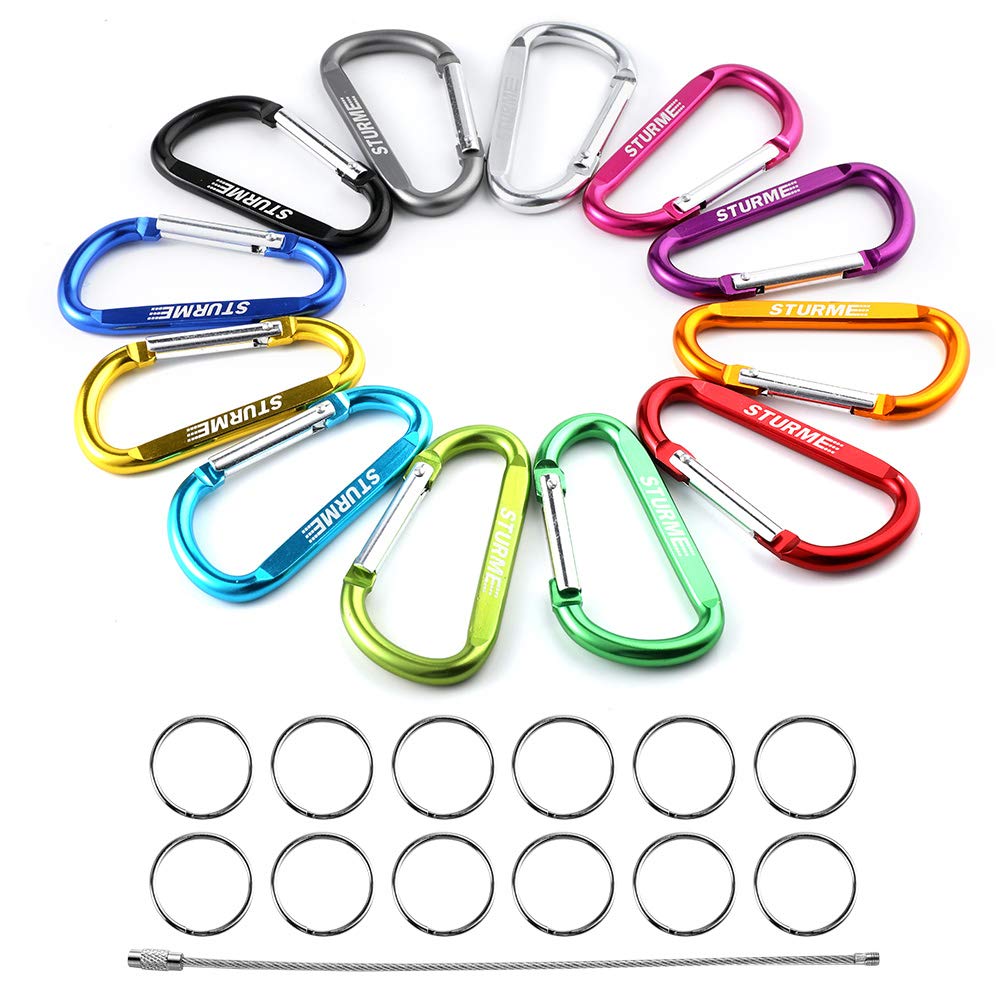 3" Aluminum D Ring Carabiners Clip D Shape Spring Loaded Gate Small Keychain Carabiner Clip Set for Outdoor Camping Mini Lock Snap Hooks Spring Link Key Chain Durable Improved 12 PCS (Assorted)