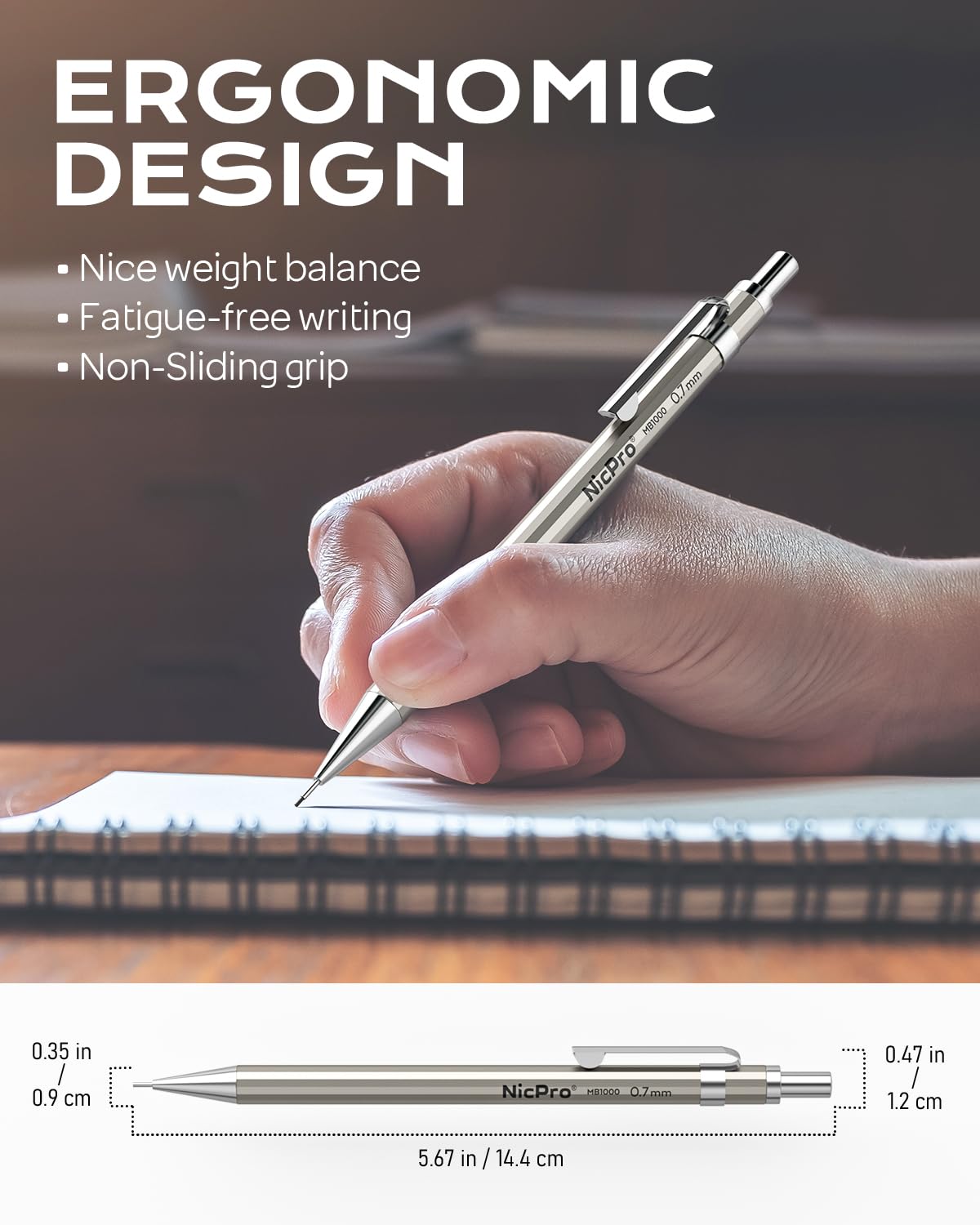 Nicpro 4 Pack Mechanical Pencil 0.7mm with Case, MB1000 Metal Mechanical Pencil Set with 6 Tube HB #2 Lead Refill 0.7 mm, 3PCS 4B Eraser, 9 Cap Eraser for Artist Drafting Writing, Sketching, Drawing