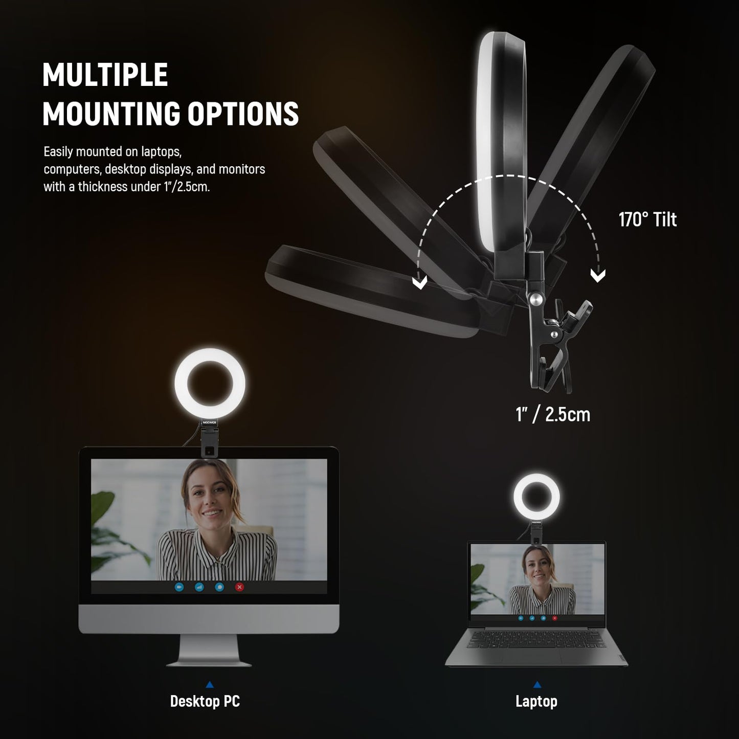 NEEWER Basic 5" Ring Light for Video Conference Lighting, Clip on Light Kit with Desk Tripod Stand for Monitor Laptop Computer Zoom Call Live Streaming Remote Working Learning Video Recording, BR60