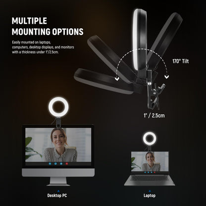 NEEWER Basic 5" Ring Light for Video Conference Lighting, Clip on Light Kit with Desk Tripod Stand for Monitor Laptop Computer Zoom Call Live Streaming Remote Working Learning Video Recording, BR60