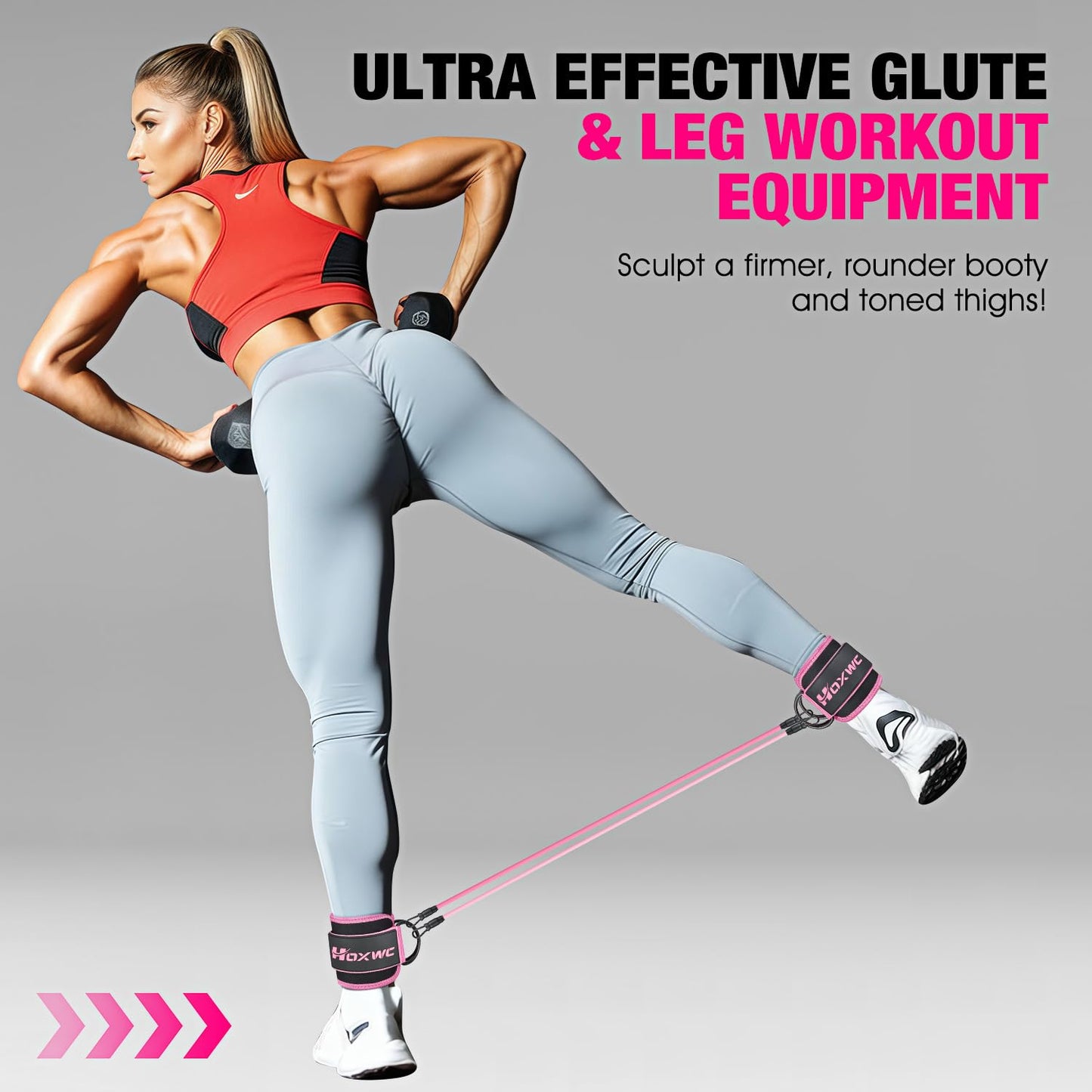 HOXWC Ankle Bands with Cuffs for Leg and Booty Workouts - Resistance Bands for Kickbacks and Hip Training