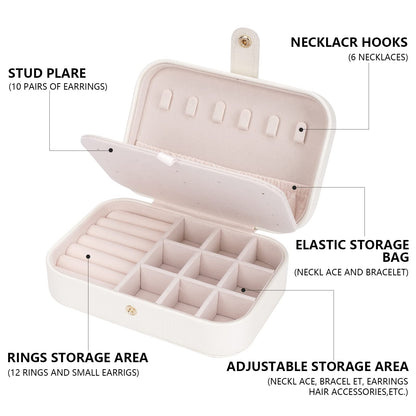 FEISCON Travel Jewelry Box, Jewelry Organizer for Girls Gift Small Jewelry Storage Box for Necklace Ring and Earrings Girls Jewelry Box/WHITE