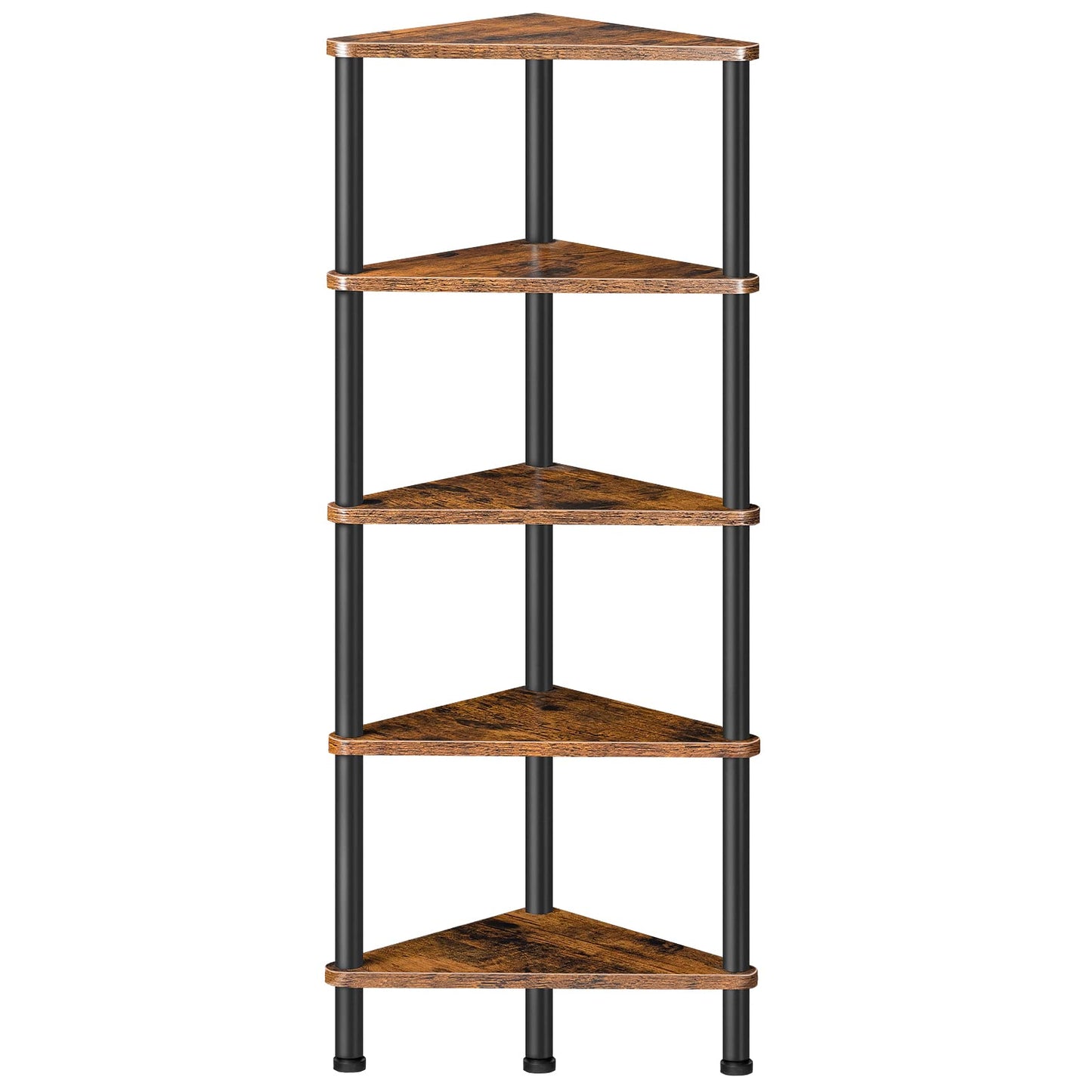 HOOBRO Corner Shelf Stand, Industrial 5-Tier Corner Bookshelf with Metal Frame, Plant Display Shelf, Small Bookcase for Small Spaces, Bedroom, Living Room, Rustic Brown BF33CJ01
