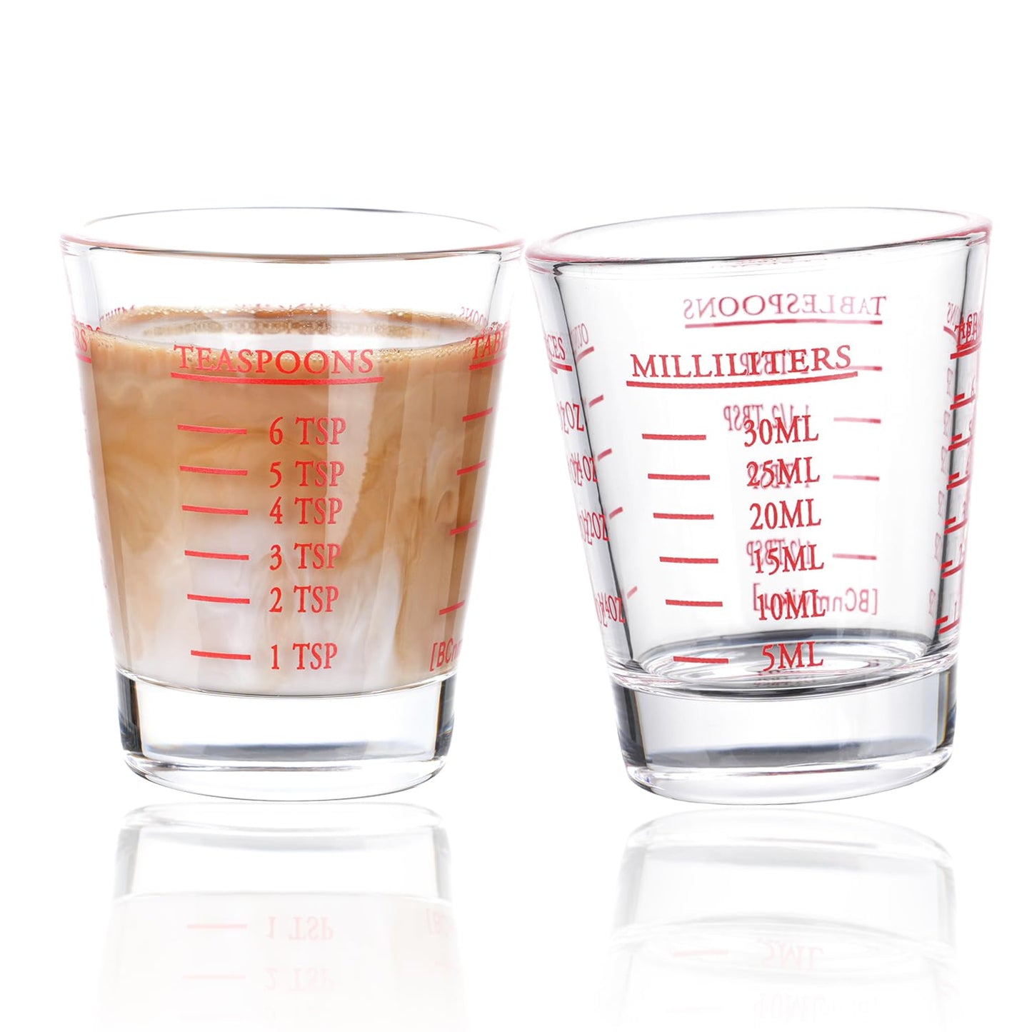 Measuring cup Espresso Shot Glass Liquid Heavy Glass Wine Glass 26-Incremental Measurement 1oz, 6 Tsp, 2 Tbs, 30ml (2 pack-red)