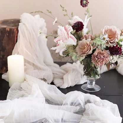 Joanlody Ivory Spring Summer Cheesecloth Table Runner 10Ft Rustic Gauze Boho Cheese Cloth Table Runner for Wedding Bridal Baby Shower Decoration