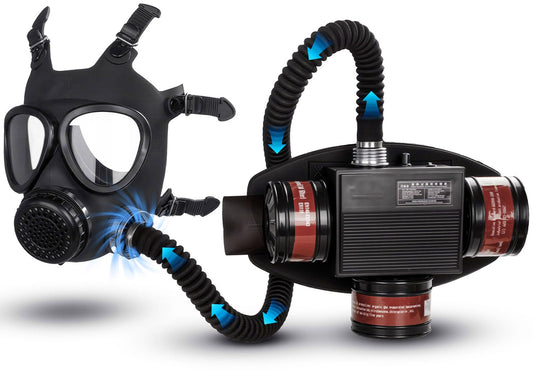 PAPR Respirator System Powered Air Purifying Respirator Kit for Gas Mask Supplied Air Respirator Blower with 3Pcs 40MM Filters for Tactical Spray Painting Vapors Chemicals Easy to Clean and Maintain