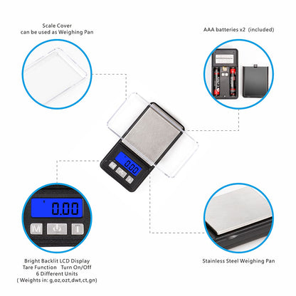 Fuzion Ultra Mini Gram Scale, 100/0.01g Mini Scale, Digital Pocket Scale, Small Jewelry Scale with Tray, Food Scale with 6 Units Conversion, Tare, LCD Display