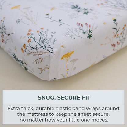 Pobibaby - 2 Pack Premium Pack N Play Sheets Fitted for Standard Pack and Plays and Mini Cribs - Ultra-Soft Jersey Knit, Stylish Floral Pattern, Safe and Snug for Baby (Wildflower)