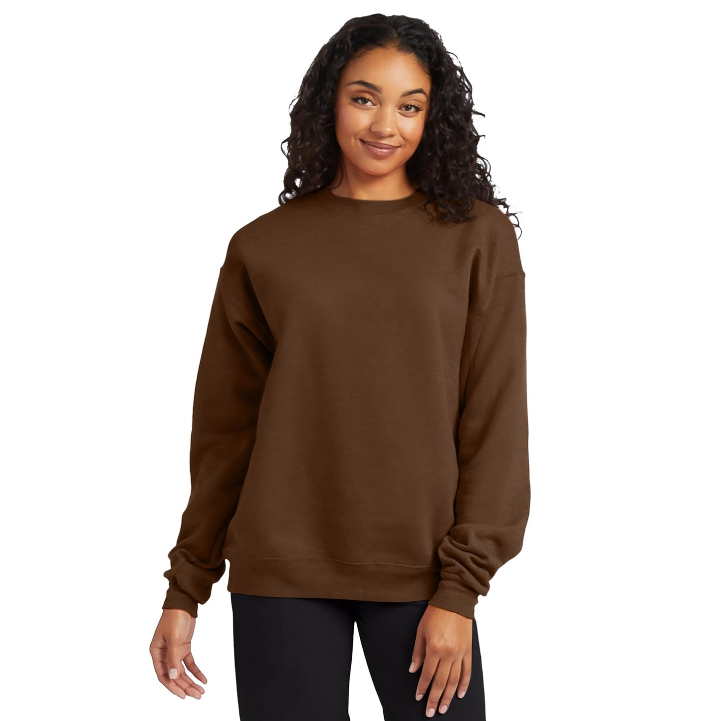 Hanes Men's EcoSmart Fleece, Pullover Crewneck Sweatshirt, 1 or 2 Pack, Army Brown-1 Pack, Small