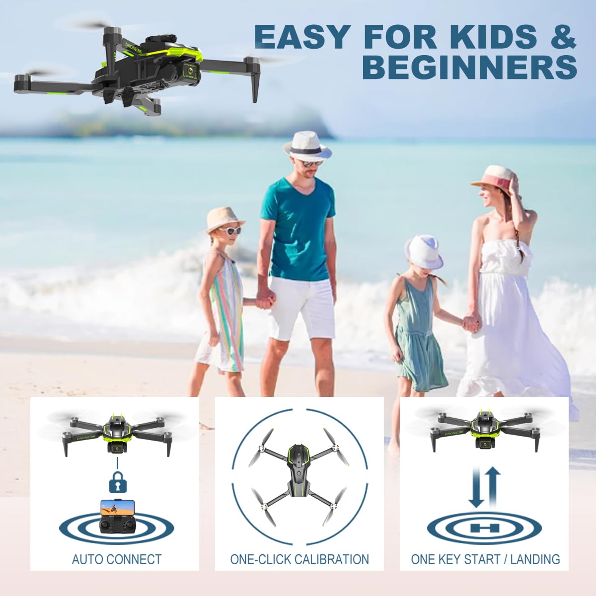 HONIVON Drone with Camera 1080P HD for Beginners, Brushless Motor Drone with 45 Mins Long Flight Time Altitude Hold Obstacle Avoidance RC Quadcopter Toys Gifts For Kids Adults, Green