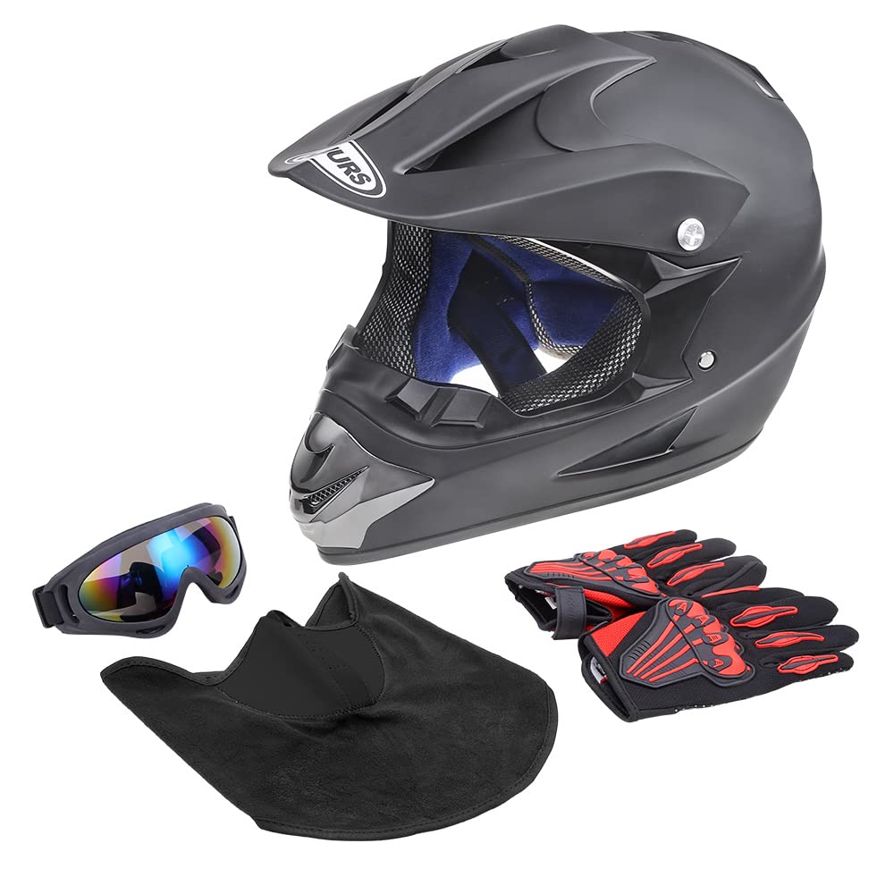 OUMURS Adult Dirt Bike Helmet with Goggles Gloves & Mask Adjustable Sun Visor DOT/FMVSS-218 Motorcycle Adults ATV Helmet Off-Road Motocross Downhill Moped MX BMX for Unisex-Adult-New Black, M