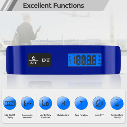 Luggage Scale, Dr.meter Luggage Weight Scale Backlight LCD Display PS02 110lb/50kg Electronic Balance Digital Postal Travel Accessories with Rubber Paint Handle Temperature Sensor, Blue