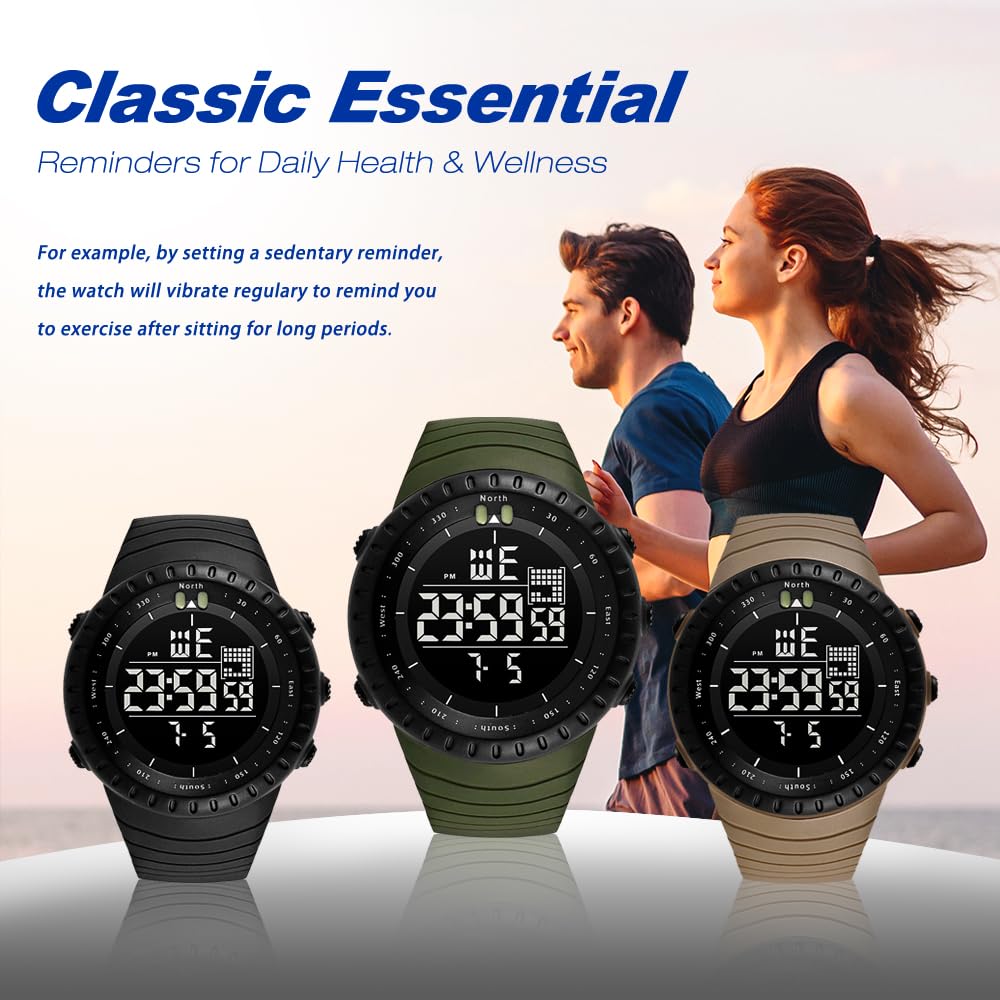 KXAITO Men's Watches Sports Outdoor Waterproof Military Watch Date Multi Function Tactics LED Face Alarm Stopwatch for Men (6256 Black)