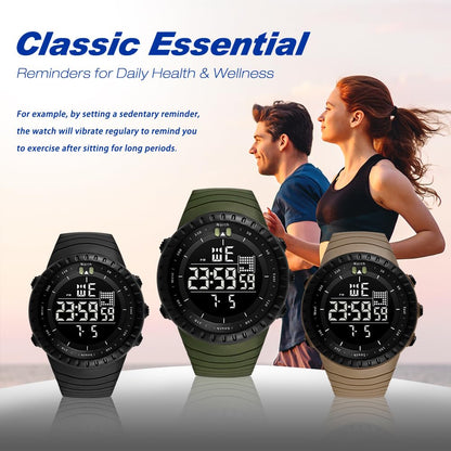 KXAITO Men's Watches Sports Outdoor Waterproof Military Watch Date Multi Function Tactics LED Face Alarm Stopwatch for Men (6256 Black)