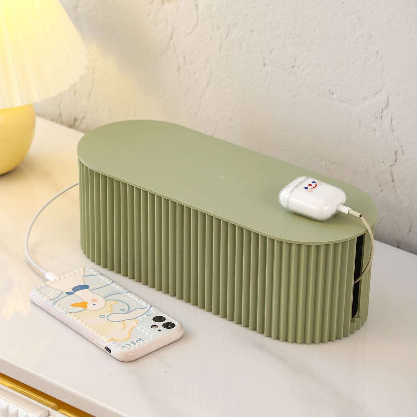 FABROK Cable Management Box, Cord Organizer Box with 10 Cable Ties, Power Strip Storage to Hide Charger Adapter Power Cord Charging Station(Small/Green)