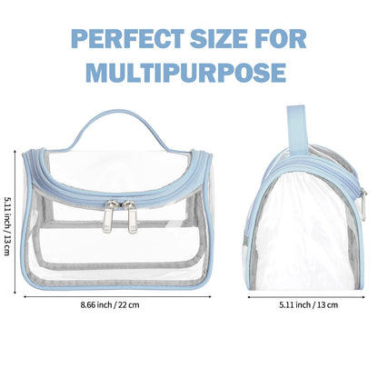 HAOGUAGUA Heavy Duty Clear Cosmetic Bag Waterproof Transparent Travel Makeup Toiletry Organizer Bag (Blue-1pcs)