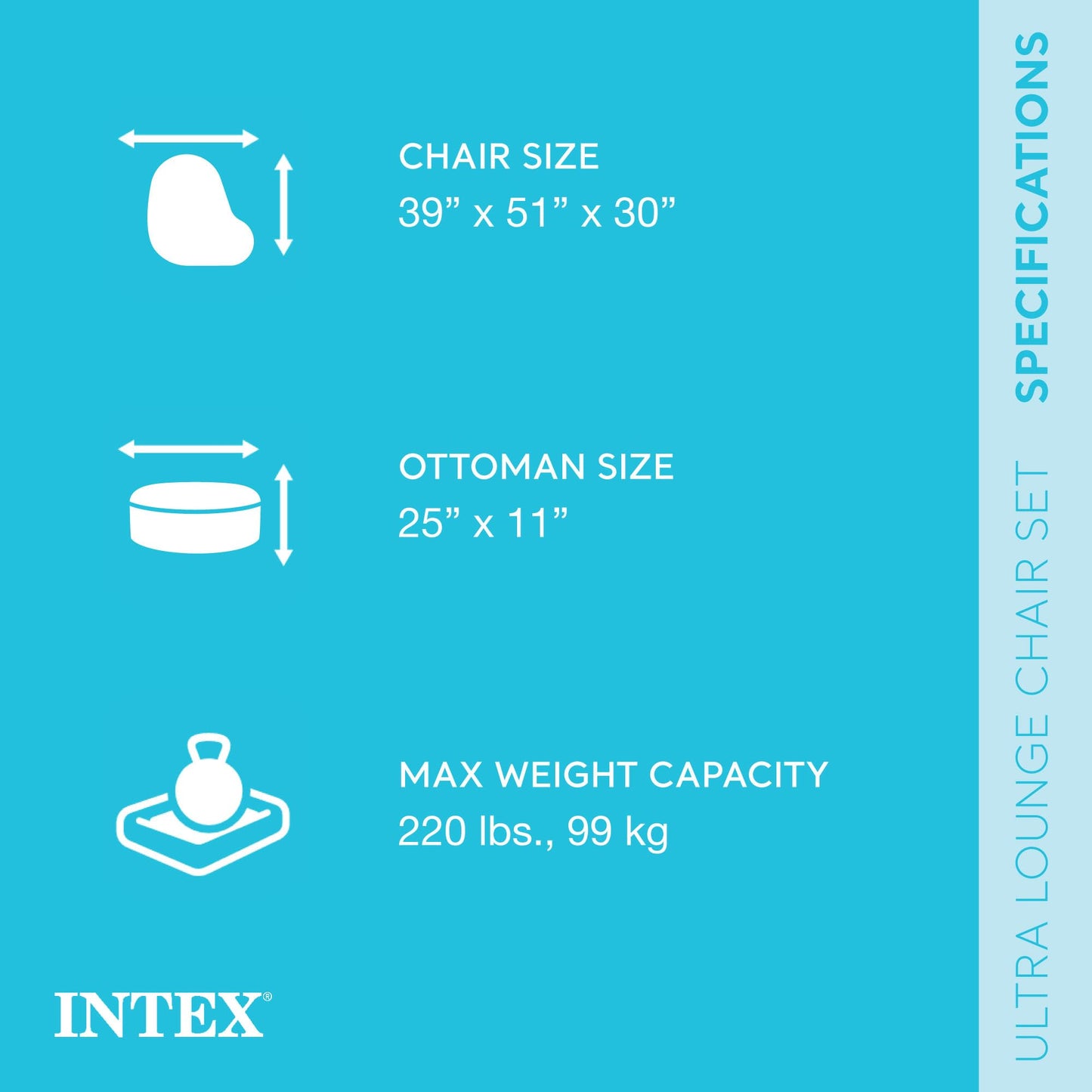 Intex 68564EP Ultra Lounge Inflatable Chair: Built-in Cupholder – Ottoman Foot Rest – 2-in-1 Valve – Flocked Construction – 220lb Weight Capacity