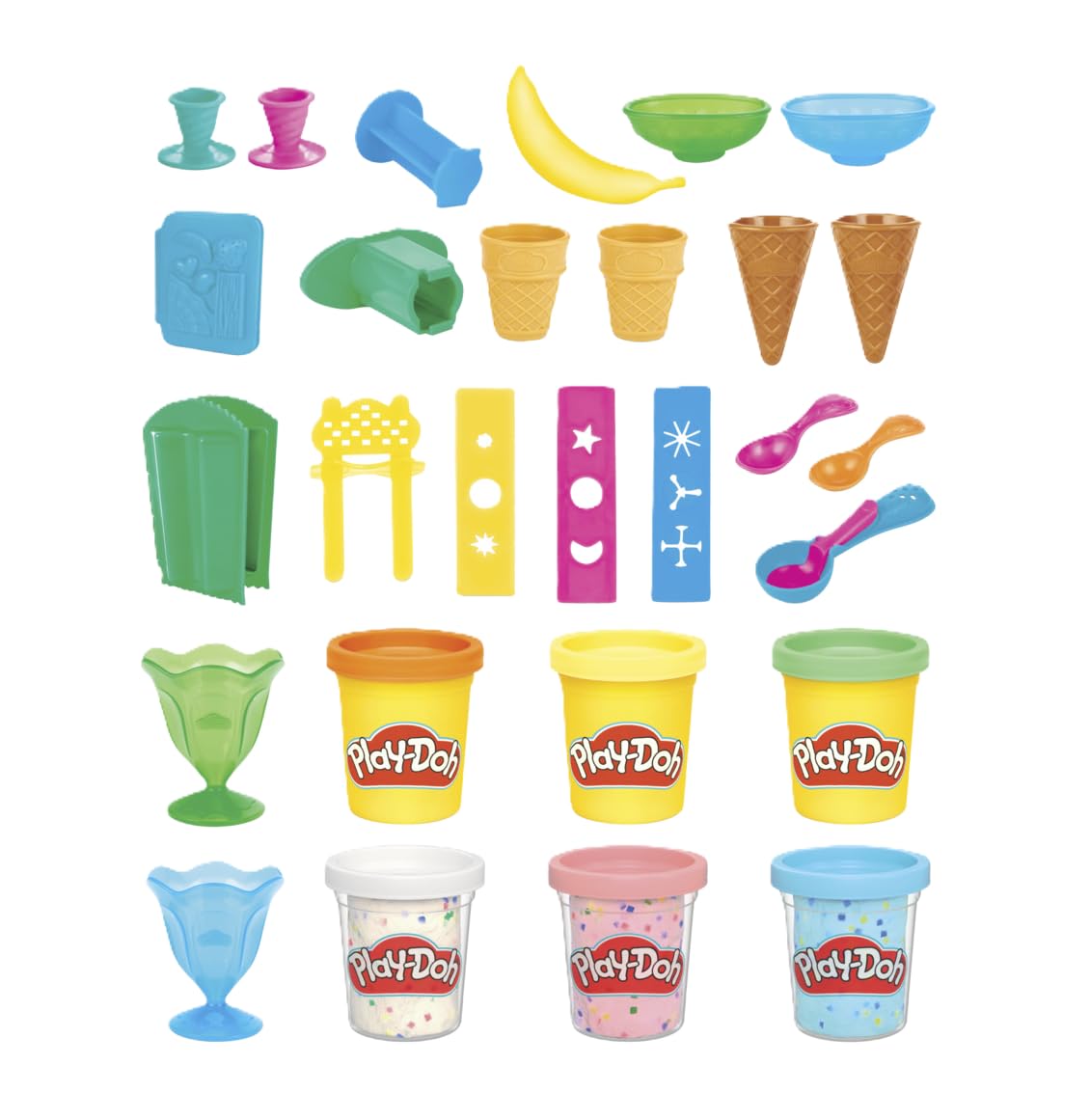 Play Doh Kitchen Creations Ice Cream Party Set with 22 Tools & 6 Colors, 2-Ounce Cans, Back to School Classroom Supplies, Preschool Toys, Ages +3 (Amazon Exclusive)