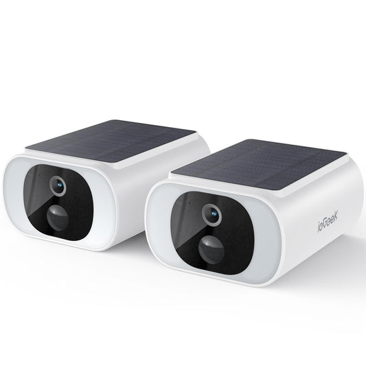ieGeek Solar Camera Outdoor Wireless, 2K Outside Cameras for Home Security, Embedded Solar Panel, AI Motion Detection, Smart Spotlight & Alarm, No Hub Needed, 2 Pack