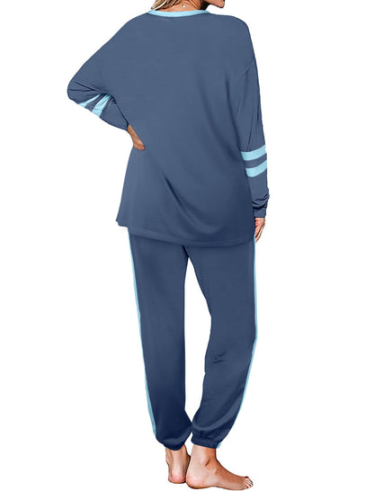 Aloodor 2 Piece Sets for Women Loungewear Athleisure Cozy Sets Airport Lounge Sets Travel Outfits for Plane Light Blue XL