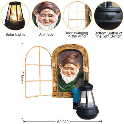 REYISO Whimsical Fairy Garden Gnomes with Solar Lights-10 Elf Out The Door Tree Hugger Garden Statues-Outdoor&Yard Decor-Tree Face Sculpture,Ideal Gnomes Gifts - Yard Art for Patio,Fence,Wall