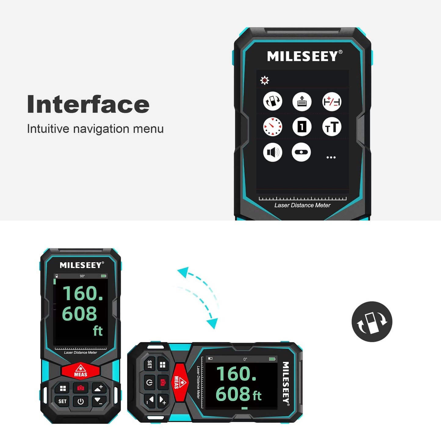 Laser Measure, MiLESEEY 330Ft Laser Distance Meter, Rechargeable Multifunctional Laser Measurement Tool with Pointfinder Camera,P2P Technology, Perfect for Outdoor Long-Range Measuring