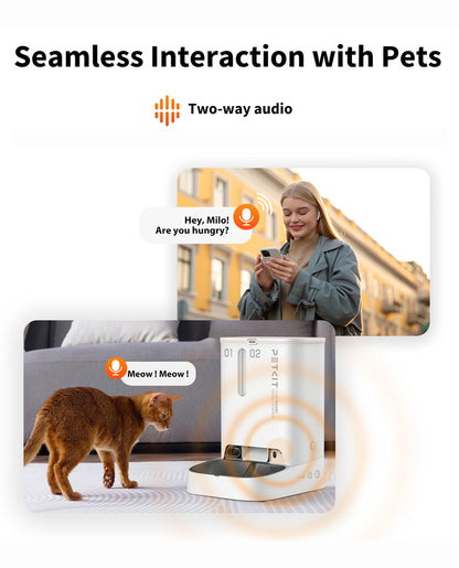 PETKIT Automatic Cat Dog Feeder with Camera, AI-Powered Motion Capturing, 1080P HD Video with Night Vision, 2.4G WiFi Pet Feeder with 2-Way Audio, Dual Hopper Pet Food Dispenser with Desiccant