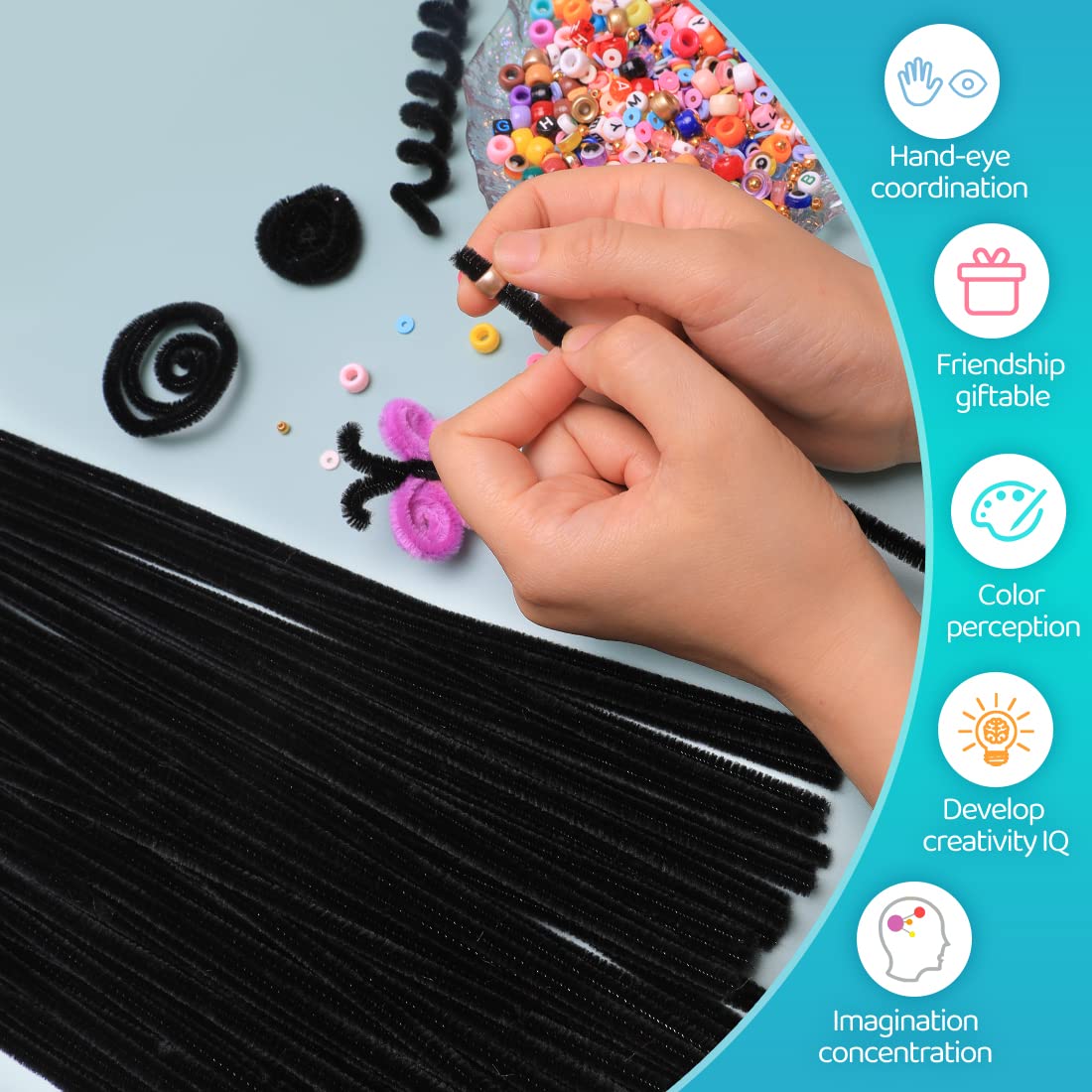 Iooleem 200pcs Black Pipe Cleaners, Chenille Stems, Pipe Cleaners for Crafts, Pipe Cleaner Crafts, Art and Craft Supplies.