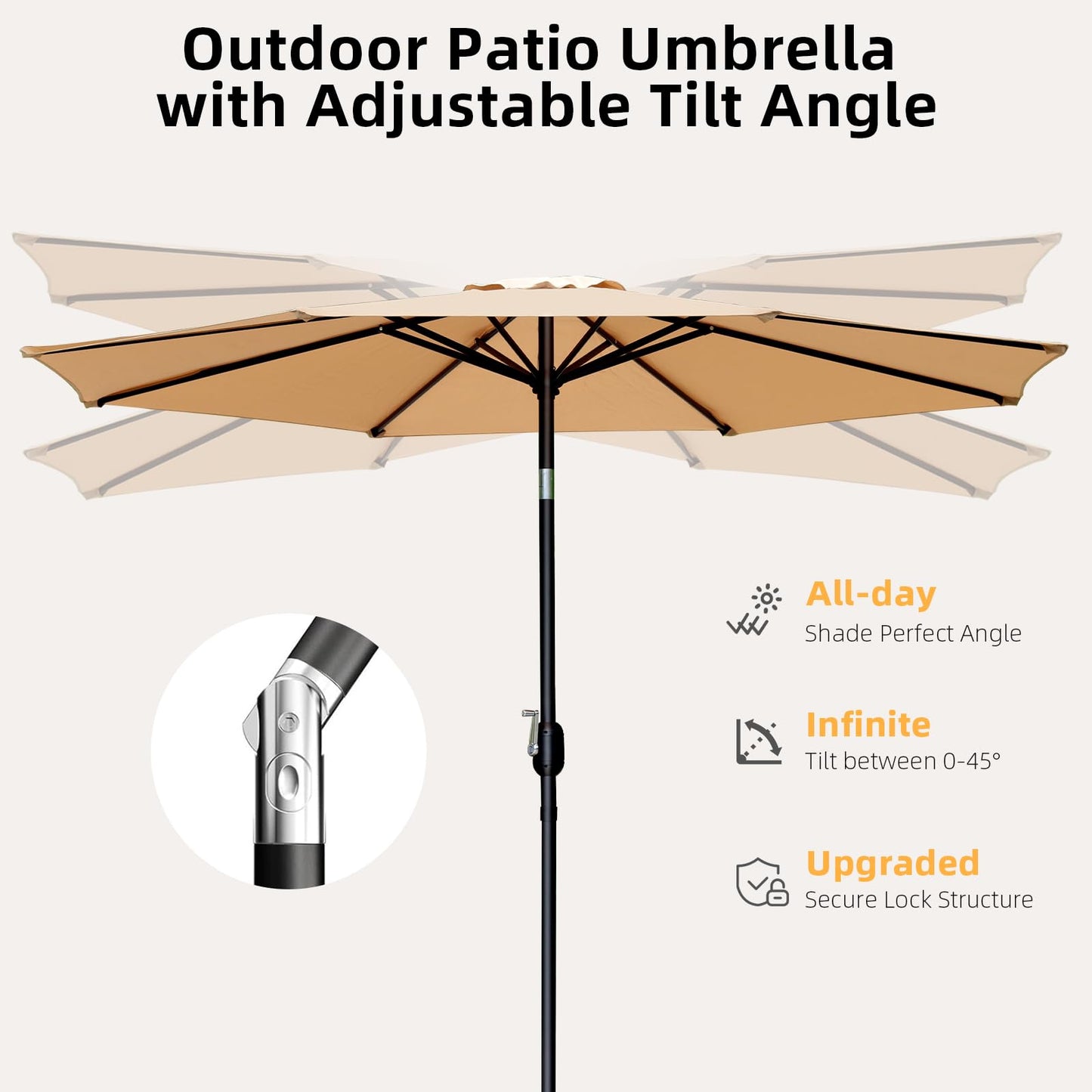 10ft Patio Umbrella, Table Market Umbrella Outdoor Patio with 104 LED Lights 8 Sturdy Ribs & Push Button Tilt and Crank for Deck, Pool, Garden, Backyard