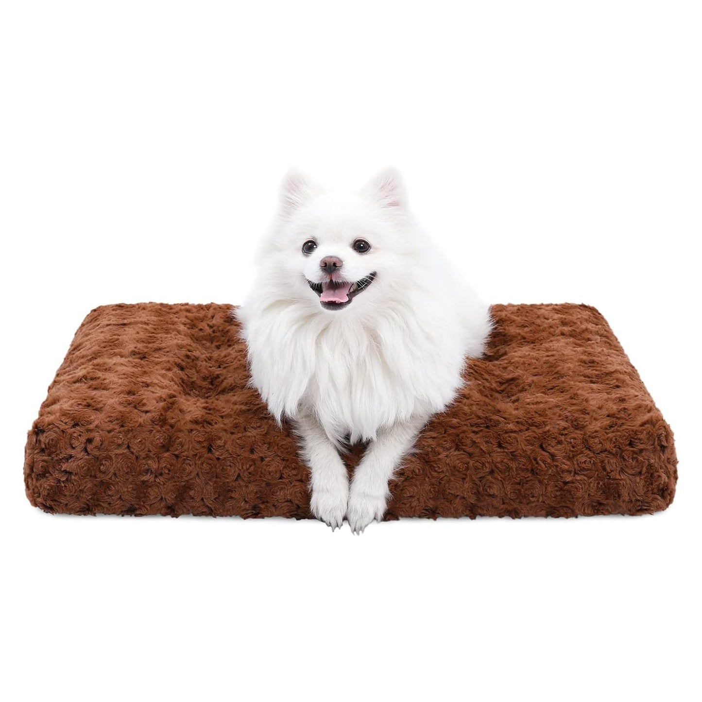 KSIIA Washable Dog Bed Deluxe Plush Dog Crate Beds Comfy Kennel Pad Anti-Slip Pet Sleeping Mat for Large, Jumbo, Medium, Small Dogs Breeds, 23" x 18", Brown