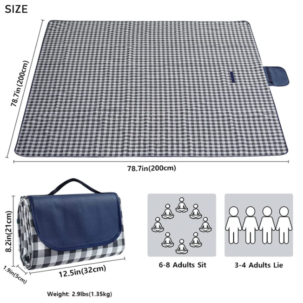 PUPOPIK Outdoor Picnic Blanket, XL Foldable Waterproof Sand Beach Mat, Extra Large 80x80in for Beach Camping Hiking Travel Family Concerts Portable Beach Blankets（Darke Blue）