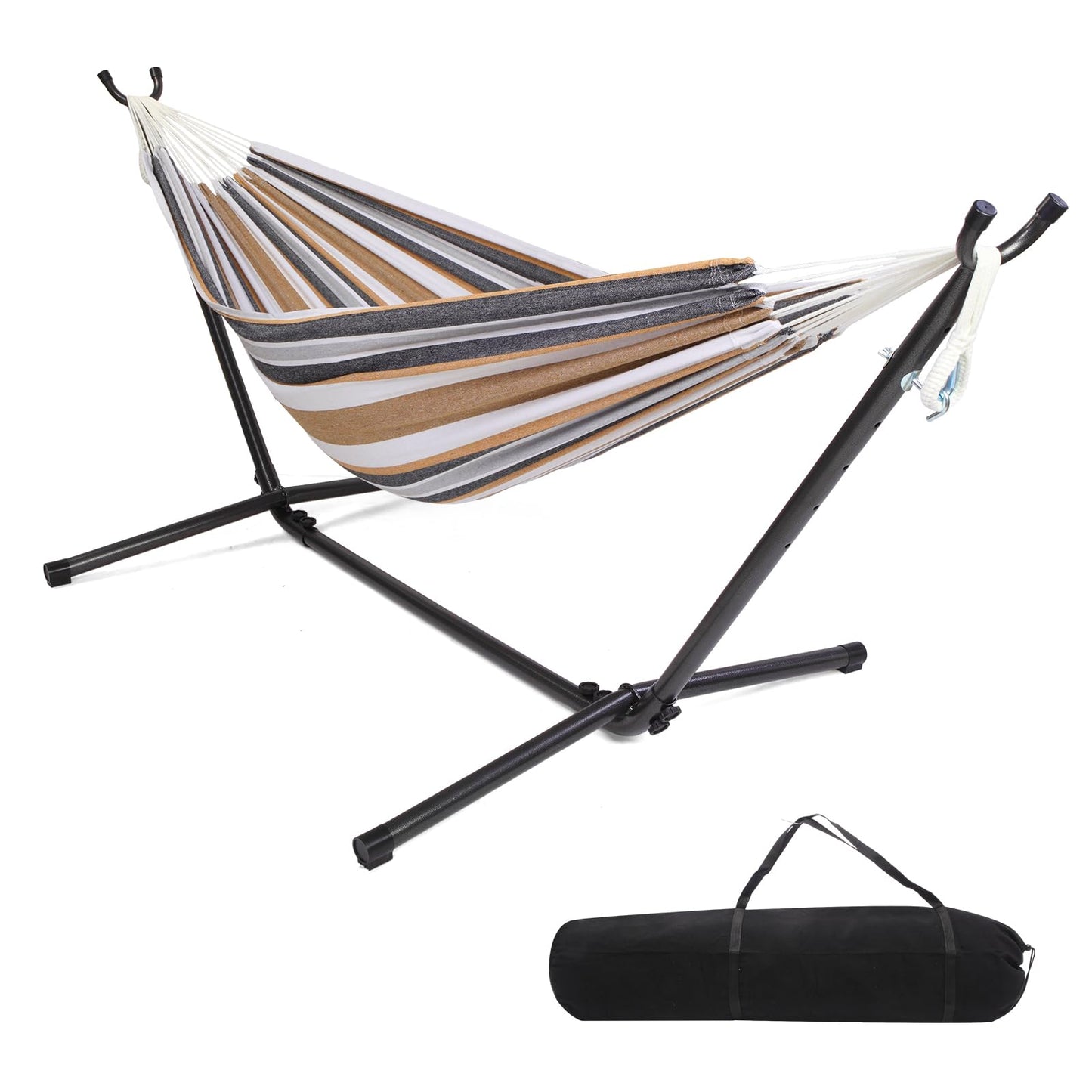 ONCLOUD Heavy Duty 550 LBS Double Hammock with Stand Included with Portable Carrying Bag, Upgraded 2 Person Hammock with Frame for Outdoors & Indoors, Series TDCTZ2 - Desert Stripe