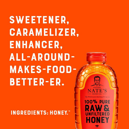 Nate's 100% Pure, Raw & Unfiltered Honey - Award-Winning Taste, 32oz. Squeeze Bottle