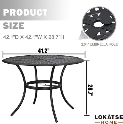 LOKATSE HOME 42.1" Outdoor Patio Round Dining Table with Umbrella Hole, Steel Frame for Backyard Lawn Balcony Deck