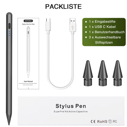 Pen for iPad 2018-2025, HATOKU 15 Mins Fast Charging Pencil 1st Gen with Tilt & Palm Rejection Compatible with iPad Air 3/4/5/M2/M3, iPad mini 5/6/7, iPad 6/7/8/9/10/11, iPad Pro 11"/12.9"/M4 (Black)