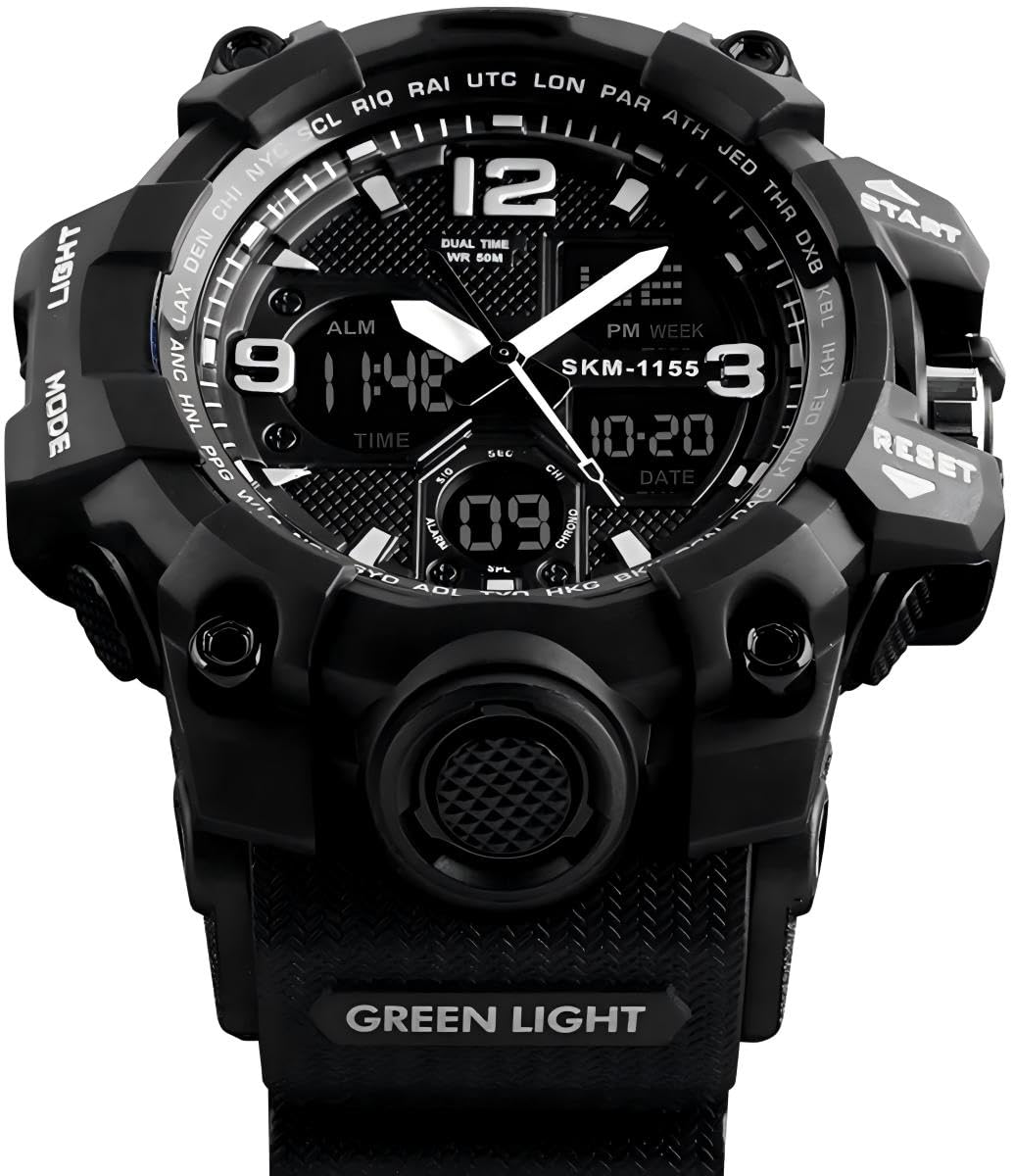 LYMFHCH Men's Analog Sports Watch, LED Military Digital Watch Electronic Stopwatch Large Dual Dial Time Outdoor Army Wrist Watch Tactical