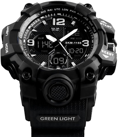 LYMFHCH Men's Analog Sports Watch, LED Military Digital Watch Electronic Stopwatch Large Dual Dial Time Outdoor Army Wrist Watch Tactical