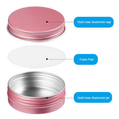 2 oz Metal Round Tins Aluminum Tin Cans Salve Tins Containers with Screw Lid 10 Sheets Stickers for Salve Spice Candies Balms Candles, 36 Pack (Pink)