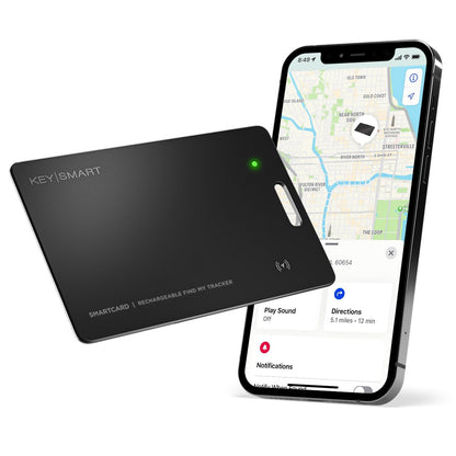 KeySmart MFI-Certified SmartCard Wallet Tracker Card, Compatible with Apple Find My App, Rechargeable Thin GPS Item Finder for Luggage Tag, Smart Bluetooth Tracking with Key Chain Hole Black, 1 Pack
