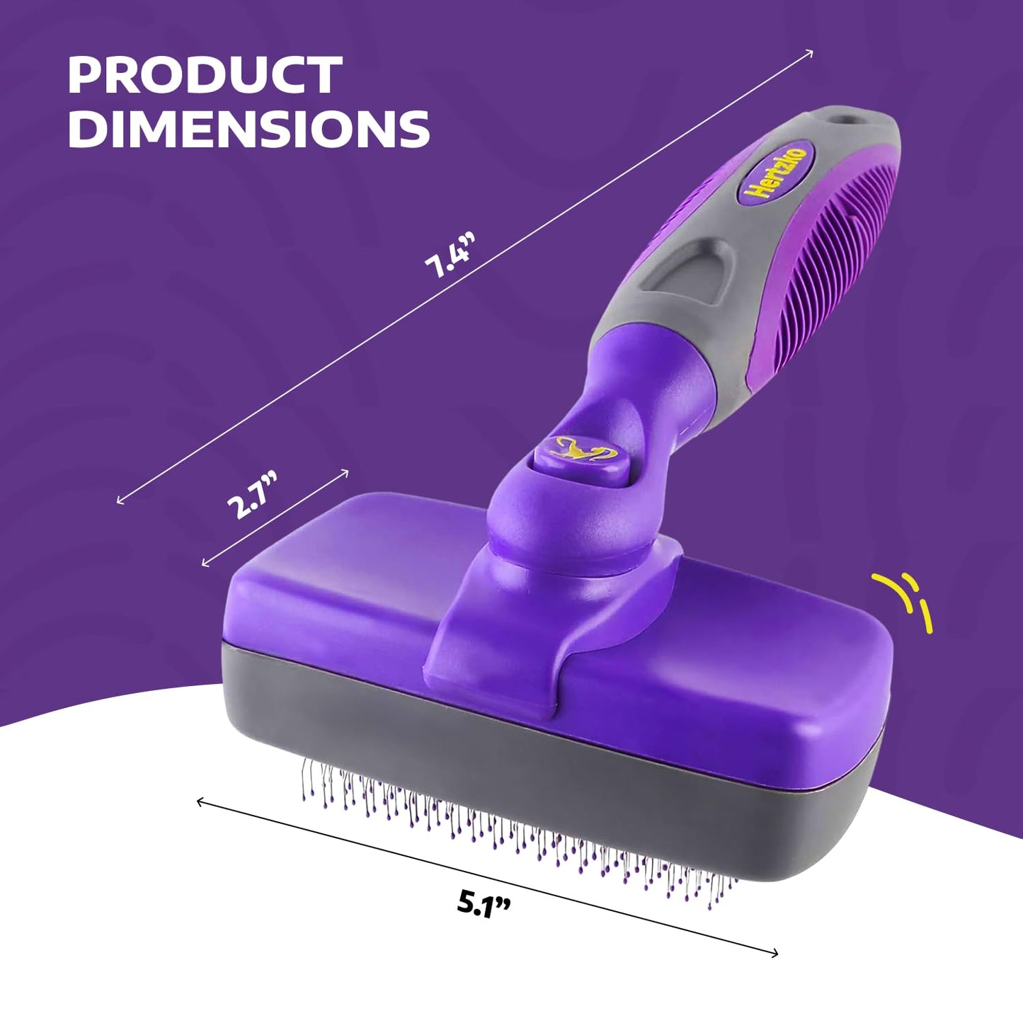 Hertzko Self-Cleaning Slicker Brush - Cat and Dog Brush for Shedding, Tangles and Dirt - Gentle Grooming Tool for Sensitive Skin - Pet Hair Remover for Long and Short Coats - Purple