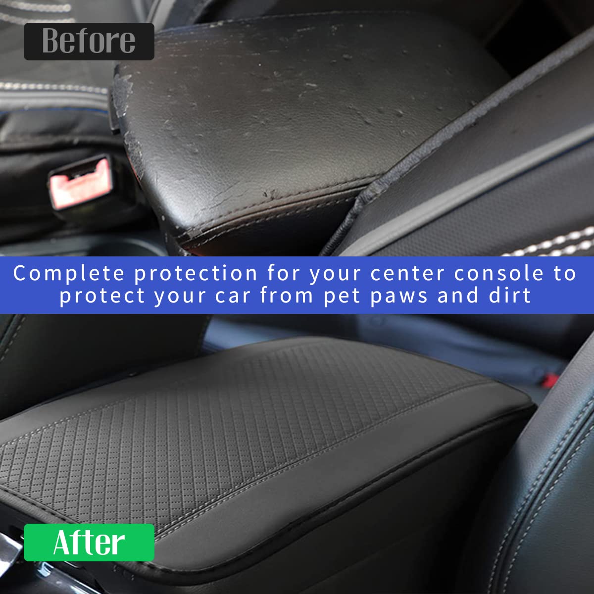 Ziciner Leather Car Center Console Armrest Pad, PU Waterproof Auto Seat Box Cover Protector, Hand Rest Cushion Protection Pad, Vehicles Interior Accessories Universal for Truck,SUV (Gray A)