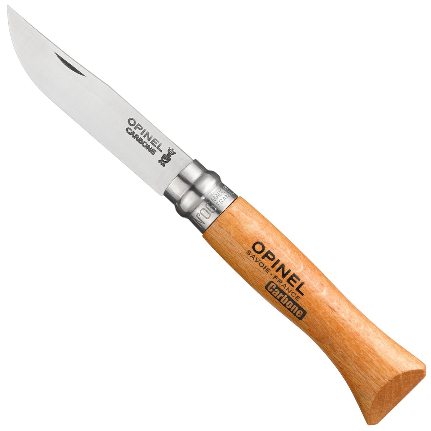 Opinel No. 06 Carbone - Carbon Steel Folding Pocket Knife, Beechwood Handle, 2.87 in. Blade, Virobloc Safety Locking Collar, Made in France
