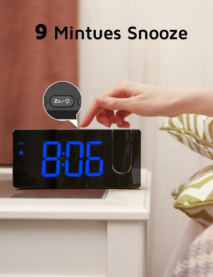 GOLOZA Projection Alarm Clock, Digital Clock with 180° Rotatable Projector, 3-Level Brightness Dimmer, Clear LED Display, USB Charger, Progressive Volume, 9mins Snooze,12/24H, for Bedroom